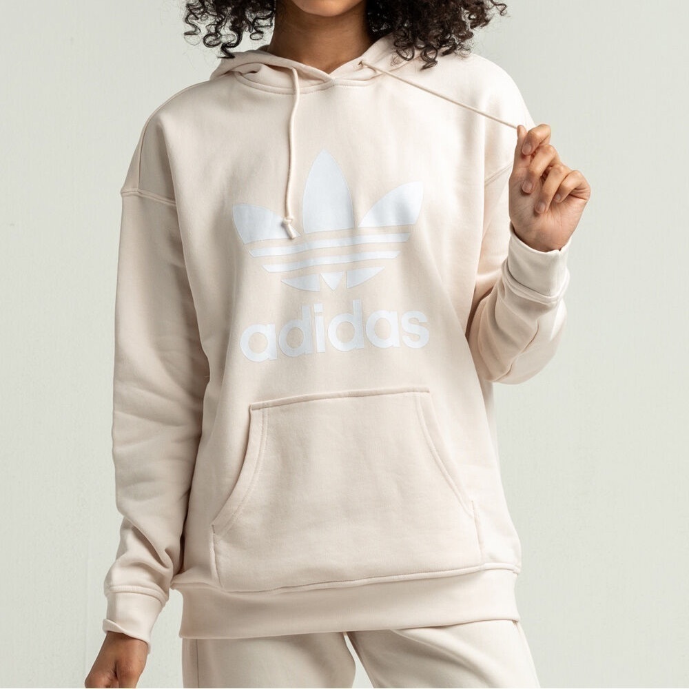 Adidas Cream Trefoil Logo Oversized Pullover Hoodie Size XS